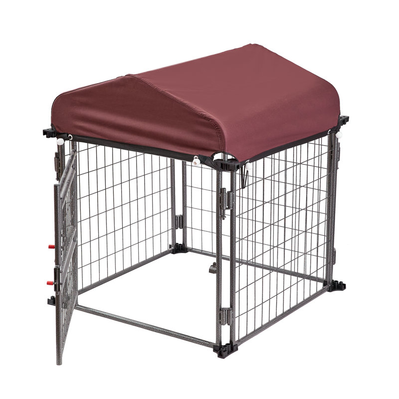 Small Black Metal Expandable Dog Kennel with Maroon Cover