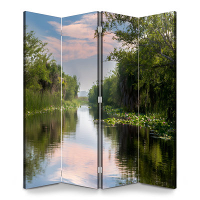 4 panneaux paravents pliables Royal Florida Everglades Sunset Wetland Water Canal Toile séparateur de pièce Paravent de protection autoportant Cloison d'intimité