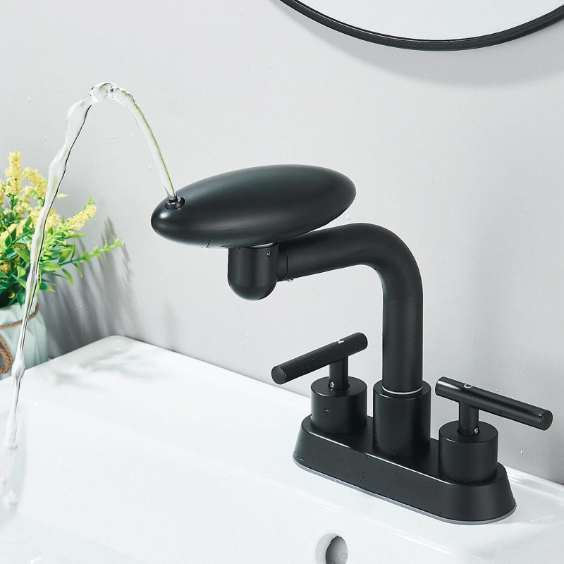 Robinet de lavabo de salle de bain, ensemble central 4 pouces 4 modes 2 poignées avec bec pivotant à 360 °, avec robinet de salle de bain 4 pouces