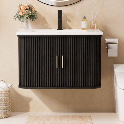 Meuble-lavabo mural 30 po avec comptoir d'évier, armoire à porte coulissante avec rangement