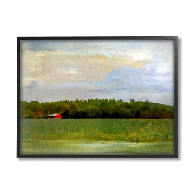 Paysage champêtre rouge, paysage champêtre encadré sur bois par Graffi * Tee Studios, impression, Giclée encadrée noir minuit