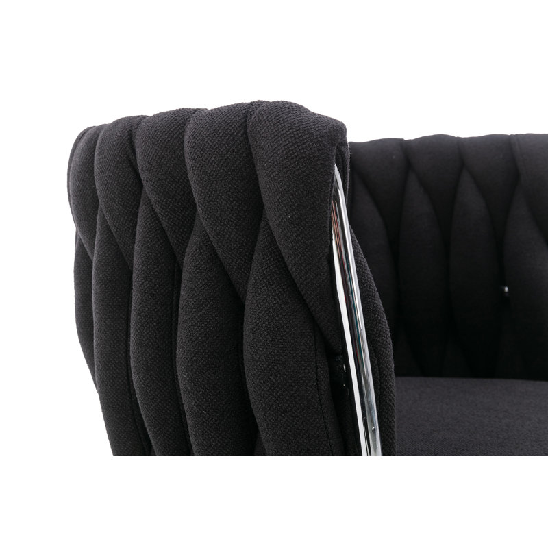Uresti 17.75'' H Tufted Upholstered Metal Armchair, Black Polyester Blend, Silver