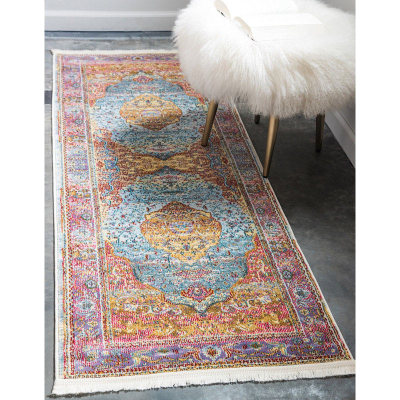 Tapis oriental bleu clair Mulvihill, Tapis de couloir 2 pi 7 po x 10 pi