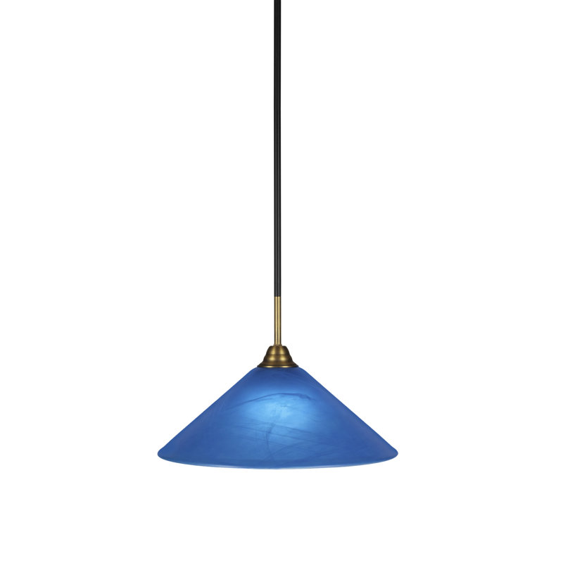 Luminaire suspendu en verre Ayrshire Paramount, H 58,5 po x l 16 po x P 16 po, Bleu, Noir mat / Or