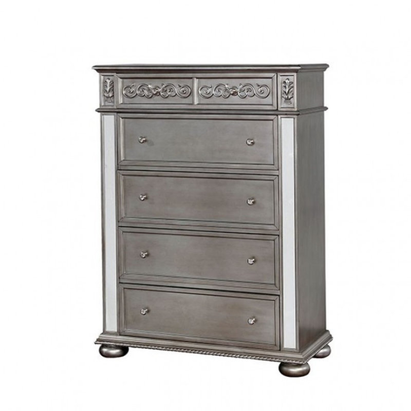Commode 5 tiroirs Madson, Argent