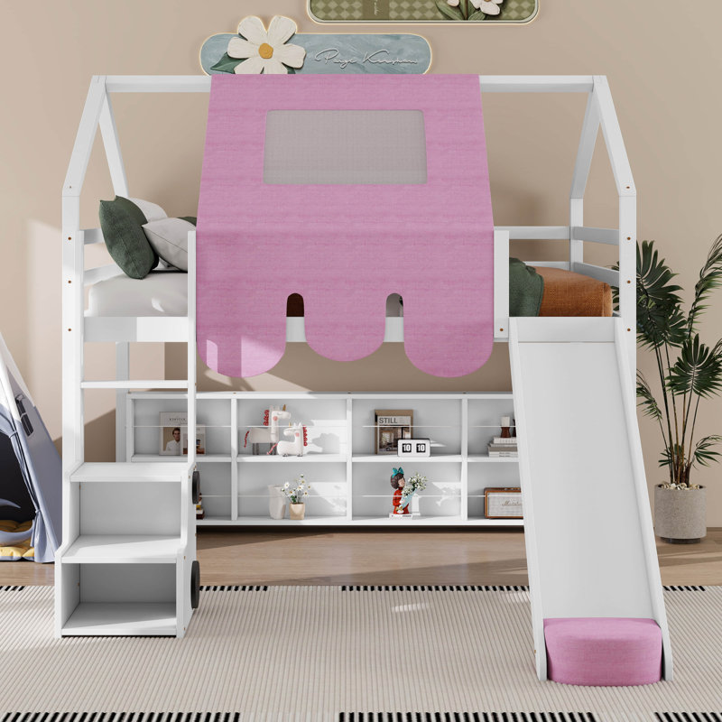 Structure de lit avec tente Armelia, Double, Blanc / rose