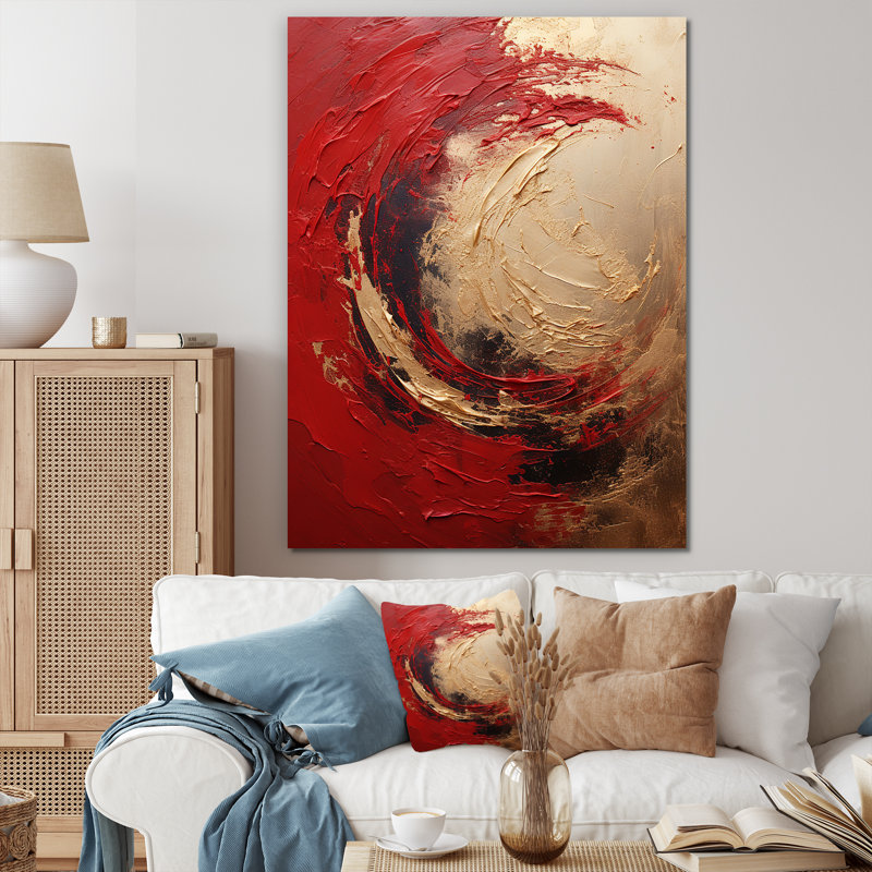 Red Gold Fusion Spiral I - Abstract Spirals Wall Decor, 40" H x 30" W x 1.5" D, Wrapped Canvas