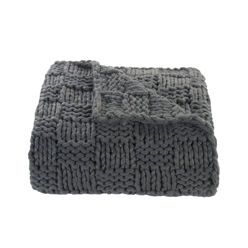 Chess Hand Knitted Solid Textured Chess Pattern 50x60 inch Soft Throw Blanket, Slate