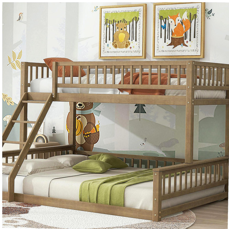 Lit simple superposé au-dessus de grand lit simple avec échelle et garde-corps, noyer, Walnut