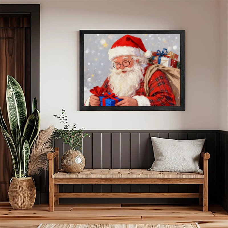 Cadre noir, cadeau de père Noël, impression murale, décoration festive réconfortante, H 13 po x l 17 po