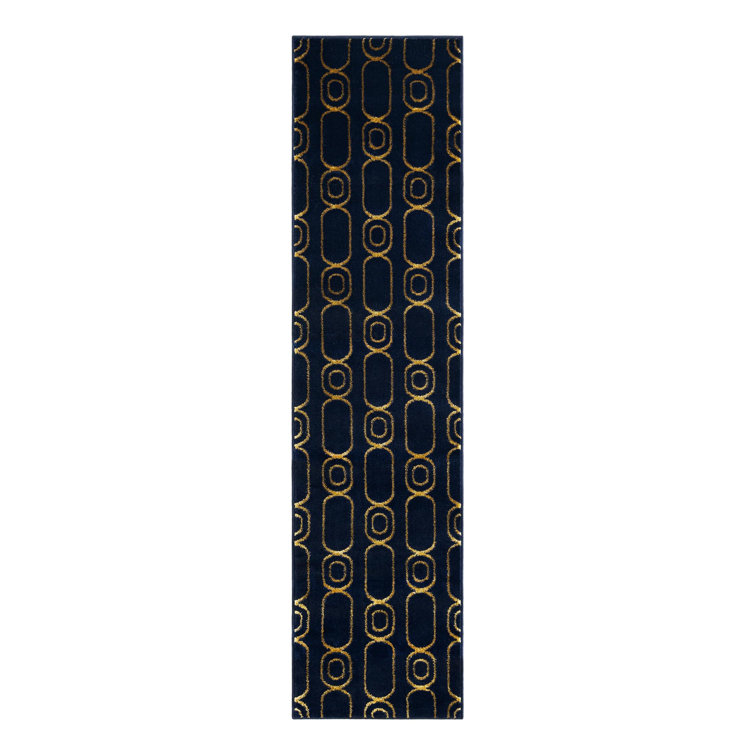 Latitude Run® Column Novica Rug Navy Blue and Gold