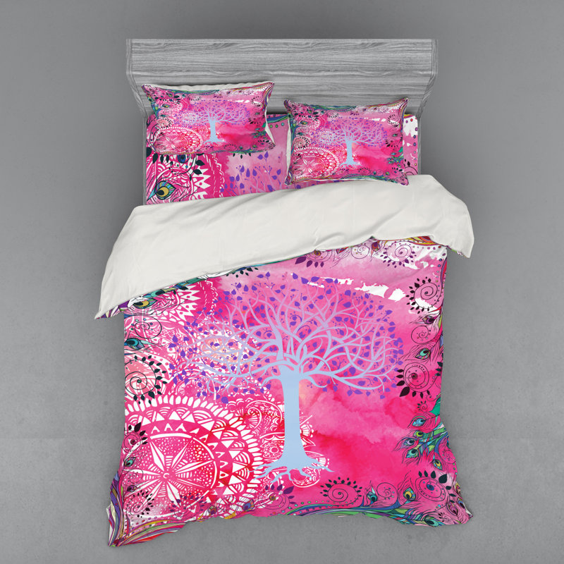 Ensemble de housse de couette éclectique en microfibre rose Nature, Housse de couette grand + 3 pièces supplémentair