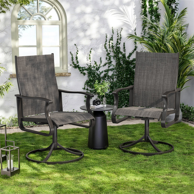 Ensemble de 2 fauteuils de patio pivotants (ensemble de 2), Gris foncé / Noir