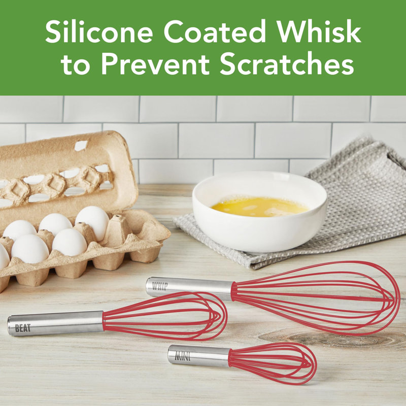 Tovolo 6" Silicone Mini Whisk, Stainless Steel/Cayenne/Black