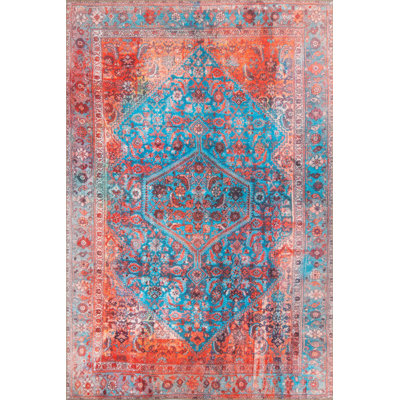 Tapis décoratif rouge et bleu