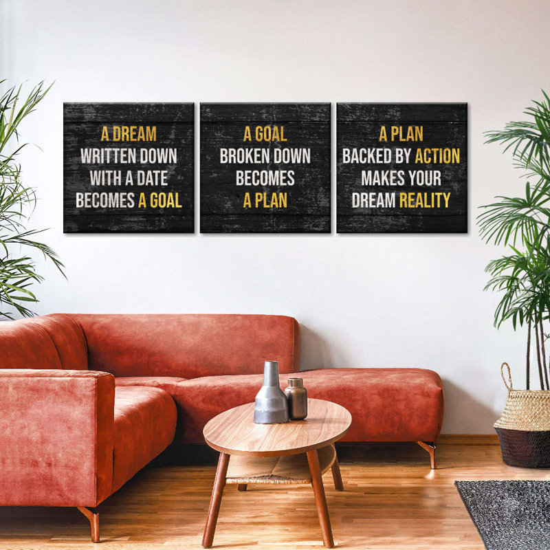 " Dream Goal Plan Grunge " 3 - Pieces, 15" H x 47" W