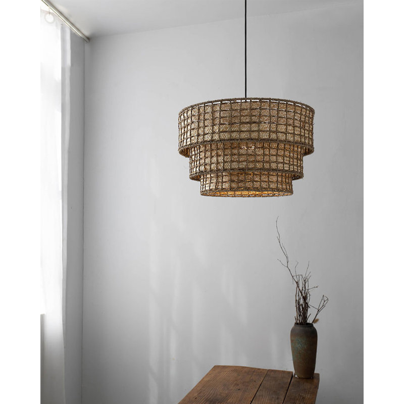 Luminaire suspendu rétro en corde et rotin de style paille Wabi-Sabi