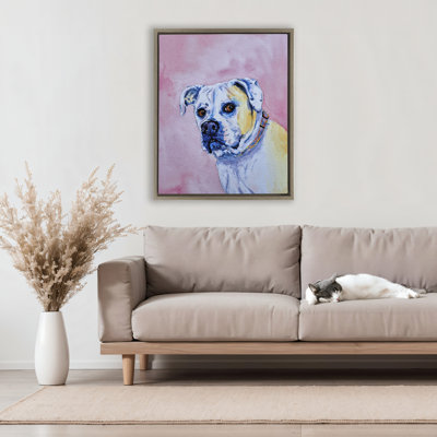 Gazing Dog on Pink Floating Frame, design by Tatiana Roberts