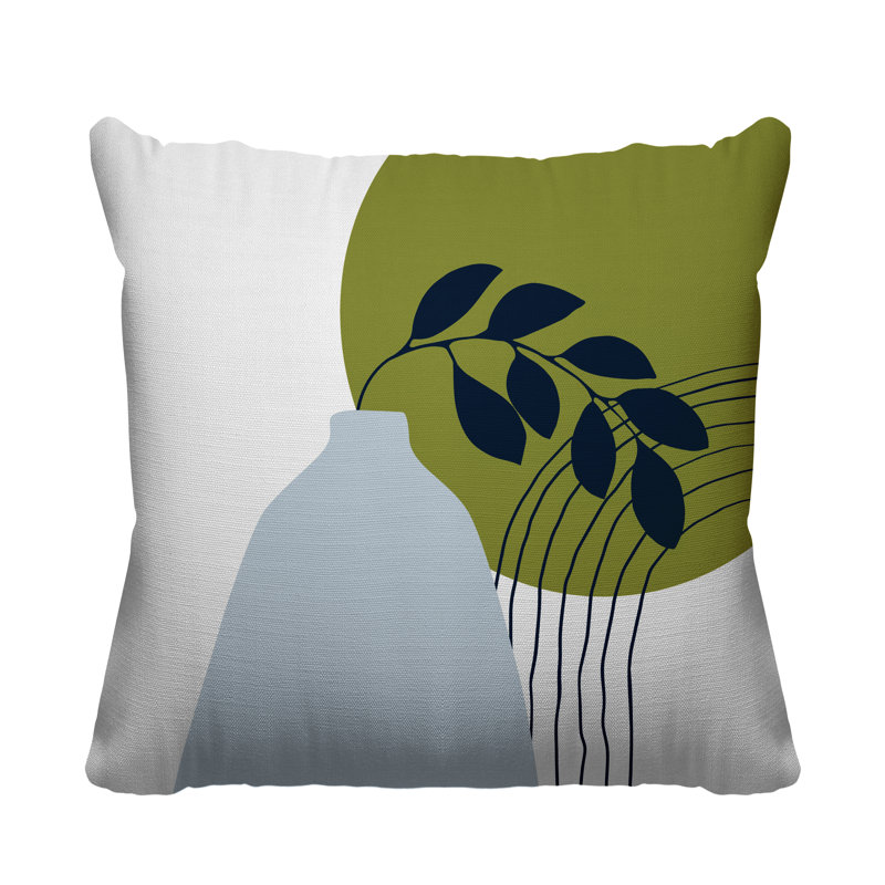 Coussin décoratif intérieur / extérieur Corini, Chartreuse / bleu marine / gris, L 15 po x H 15 po