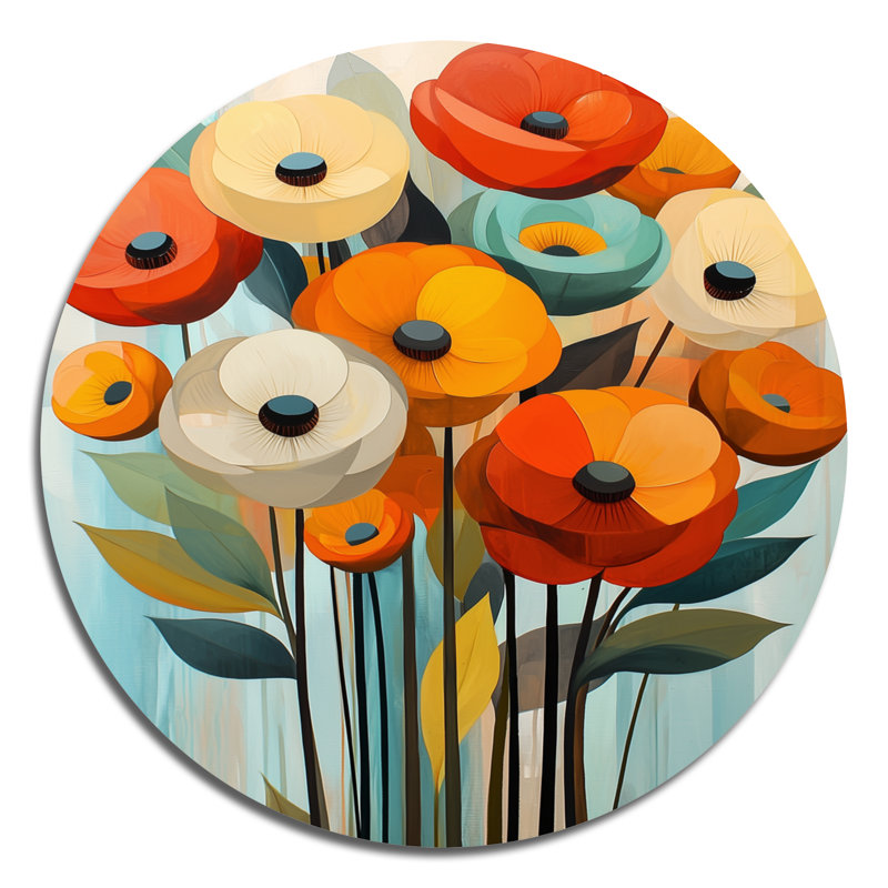 Vibrant jardin de fleurs de renoncule I - décoration murale traditionnelle en métal rouge, H 36 po x l 36 po
