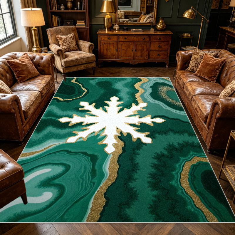 Green Agate Snowflake area rugs for Living Room, Soft and Comfortable, Suitable for all seasons, easy to maintain, machine washable Indoor floor mat, Under Table Farmhouse suitable for Bedroom, Dining Room, Study, Patio, Balcony, Home Decor