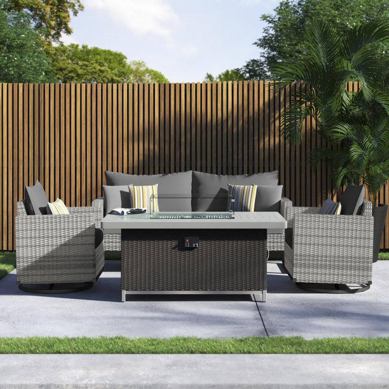 Ensemble de conversation en rotin 4 pièces avec coussins Sunbrella, Sunbrella® gris anthracite, Brun