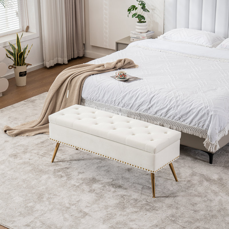 Banc de rangement, Ivoire ivoire, H 18 po x l 46 po x P 15,5 po