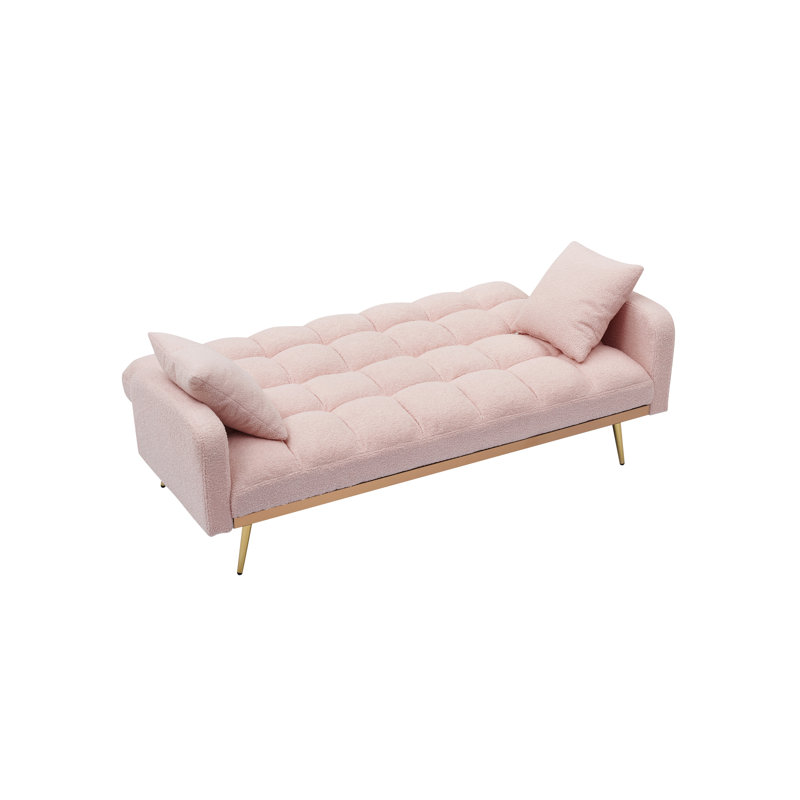 Lit rose de 175 cm avec trois positions réglables, idéal pour un petit salon. Tissu, housse amovible, cadre en bois massif et composite, 2 places, rembourrage en mousse, design moderne, convertible.