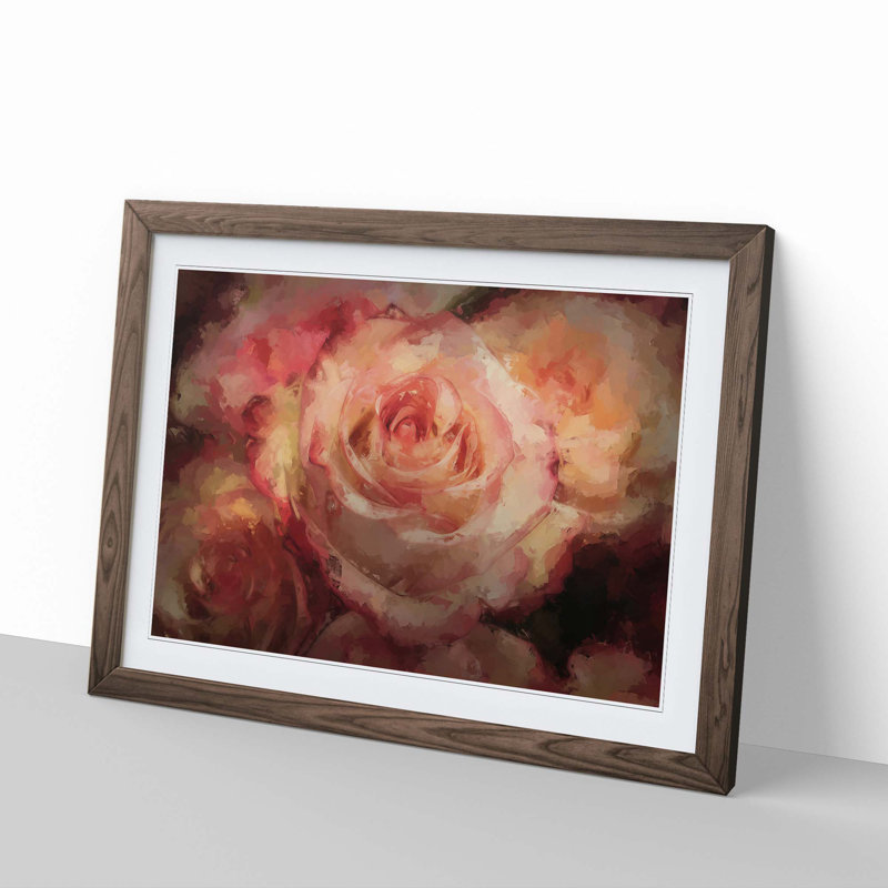 Pink Tipped Roses - Framed Print, 50cm H x 76cm W x 2cm D, Walnut