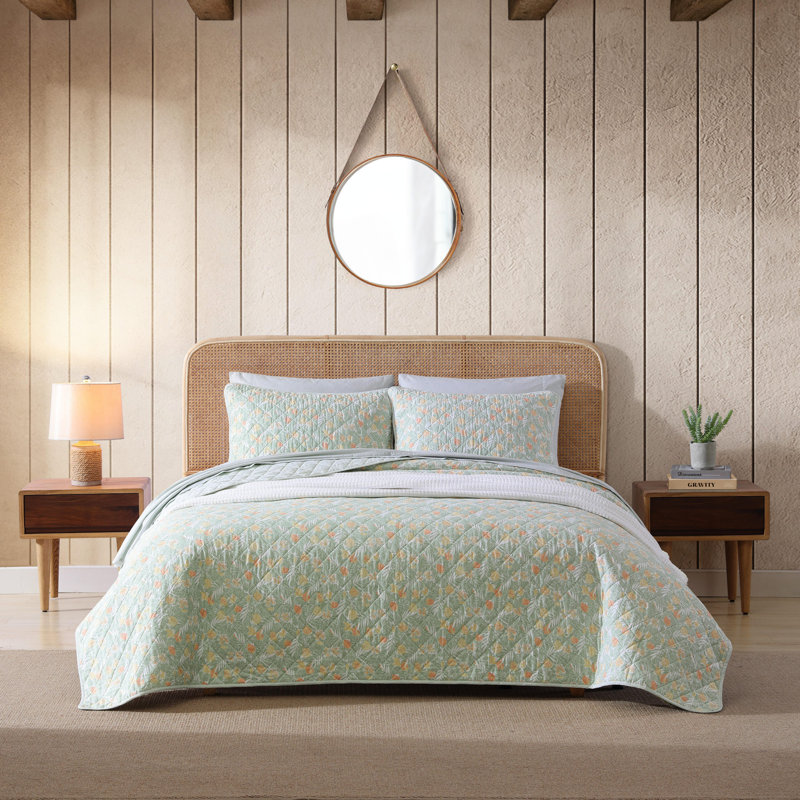 Pineapple Bloom Quilt, Green/Yellow, Queen Quilt + 2 Standard Shams