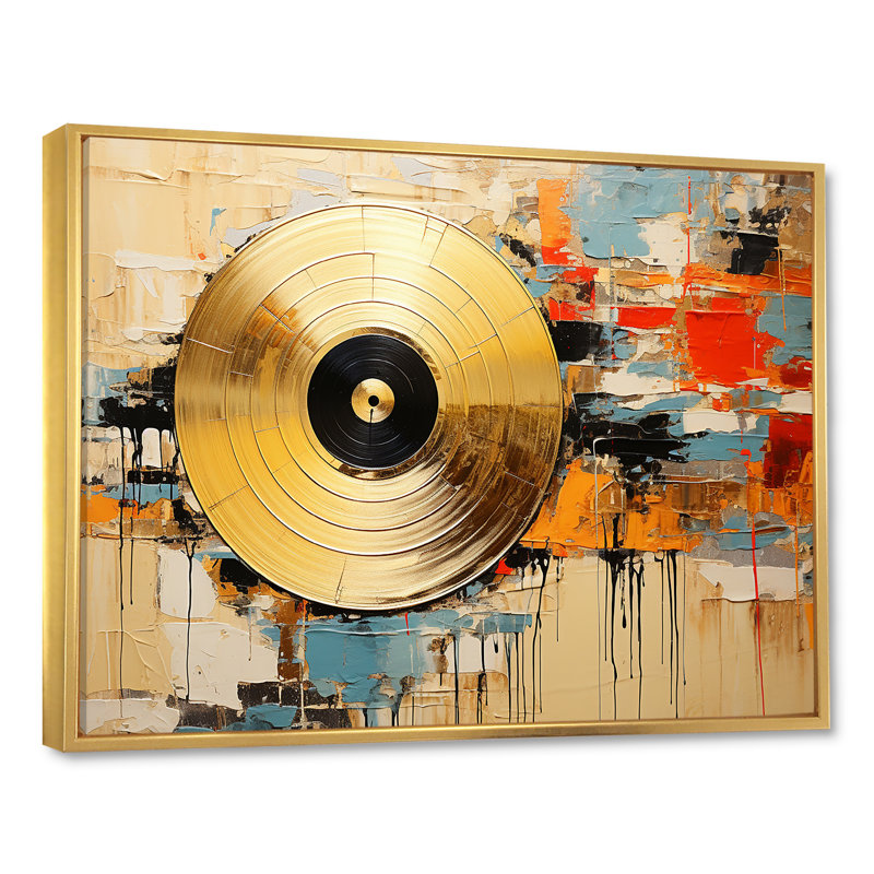 Minimalisme, disques vinyle - art mural vinyle pour salon, Cadre flottant doré, H 12 po x l 20 po x P 1 po