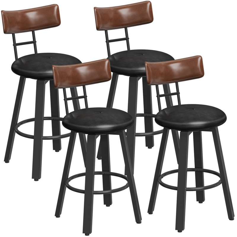 Ensemble de 2 tabourets de bar pivotants 360 ° à hauteur de comptoir de 25,6 po avec dossier incurvé et repose-pieds, siège rembourré, pour salle à manger, cuisine, pub, café, brun et noir