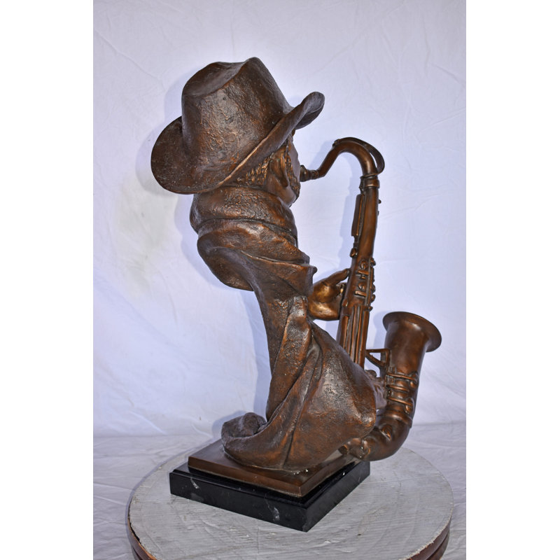 Musicista By Arnadia, Bust Of Saxophone Player Bronze Statue -  15" X 18"X 32"H