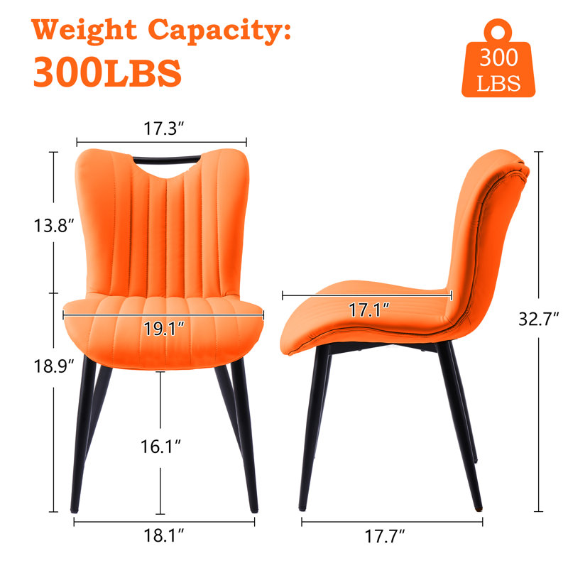 Modern Quilted Leather Upholstered Dining Chairs Wingback Luxury Side Chairs With Metal Legs, Orange