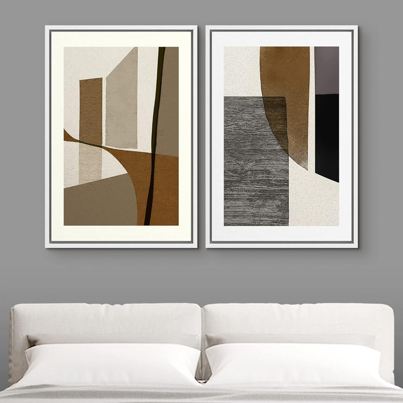 Collage de style rétro Mid-Century Polygone, impression sur toile, 2 pièces, H 24 po x l 32 po x P 1,5 po, Blanc