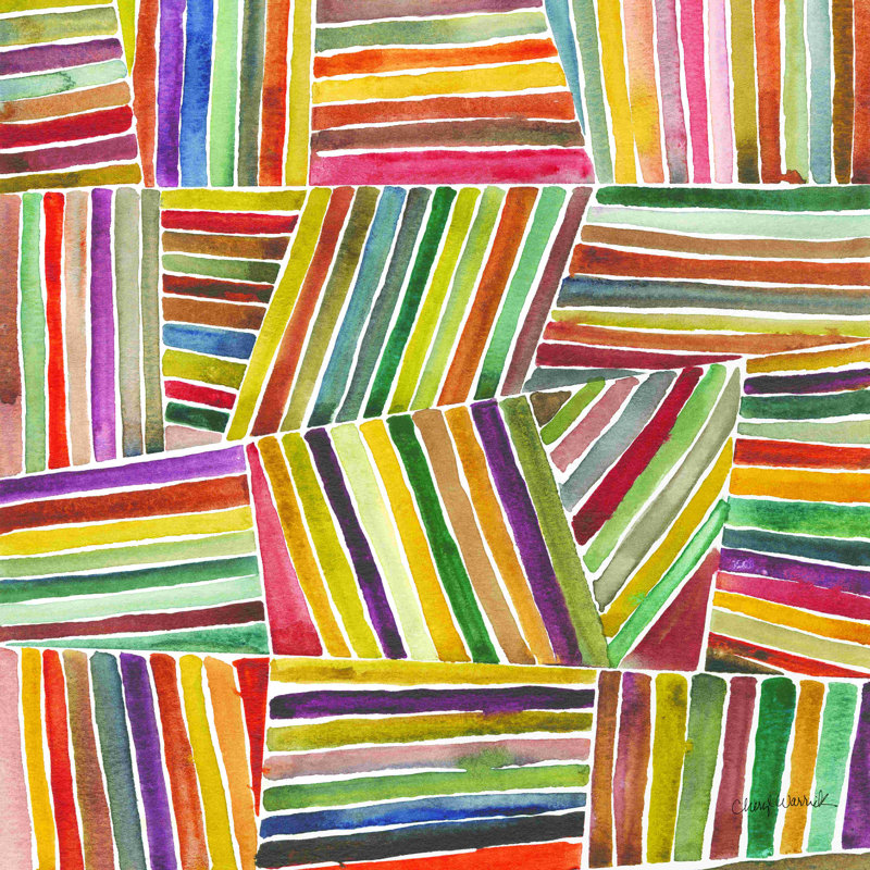 «Stripes I» par Cheryl Warrick, peinture sur toile tendue, H 20 po x l 20 po
