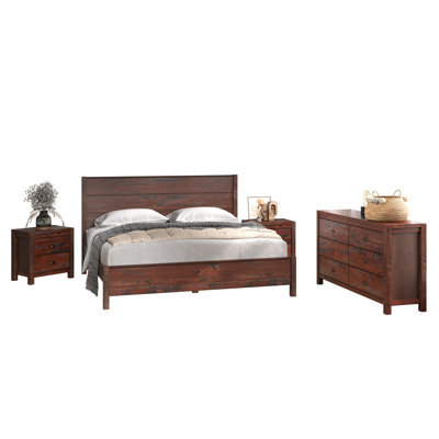 Ensemble de 4 articles pour chambre à coucher, un très grand lit, une commode double et deux tables de chevet Hibir