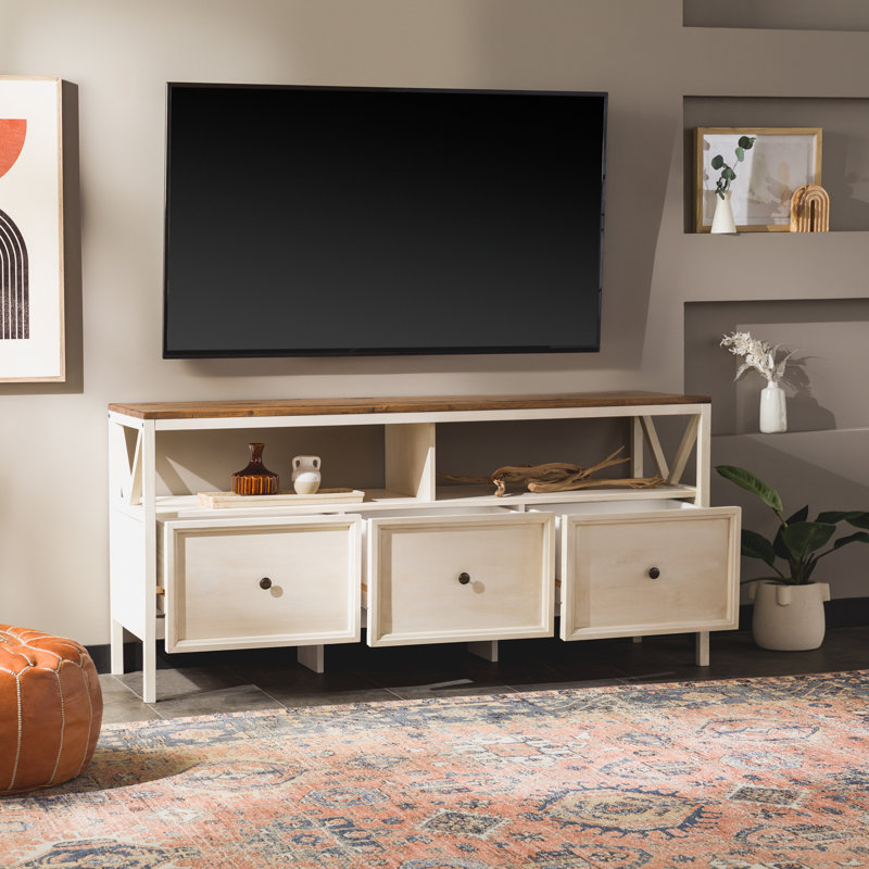 Meuble télé 3 tiroirs pour téléviseur de 60 po ou moins Lepe, Chêne rustique / blanc délavé
