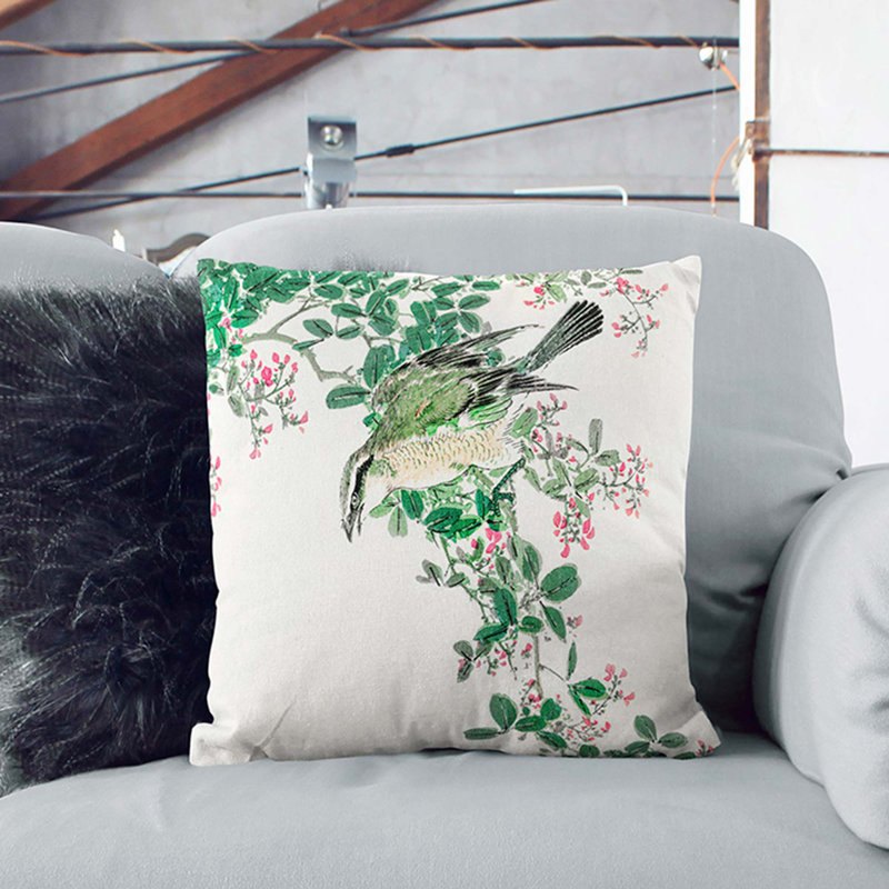 Bull-Headed Shrike And Bush Clover Square Throw Cushion, 40 x 40 cm