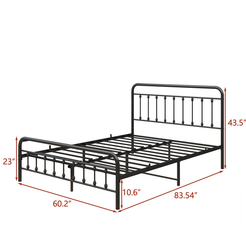 Queen Size Metal Platform Bed Frame, Vintage Style, Noise - , And Efficient Under Storage Frame With Headboard, , Function