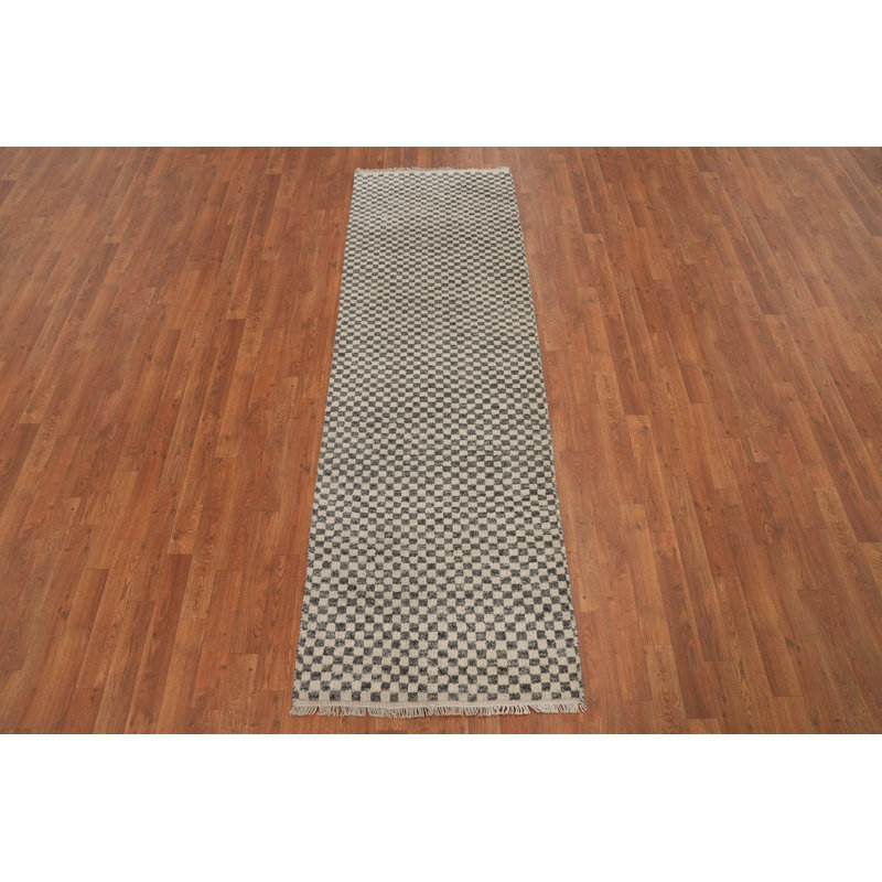 Tapis de couloir all-over à carreaux de style moderne Gabbeh 3 x 8