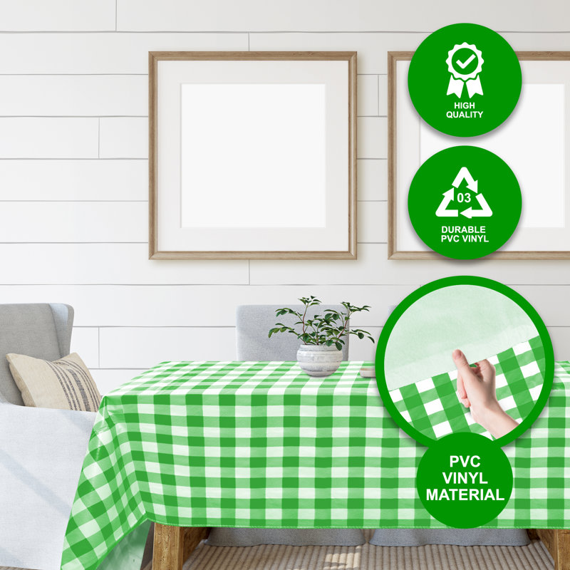 Nappe-Vinyle avec flanelle, rectangulaire, imperméable, facile à nettoyer, motif à carreaux, Green, 84" Rectangle