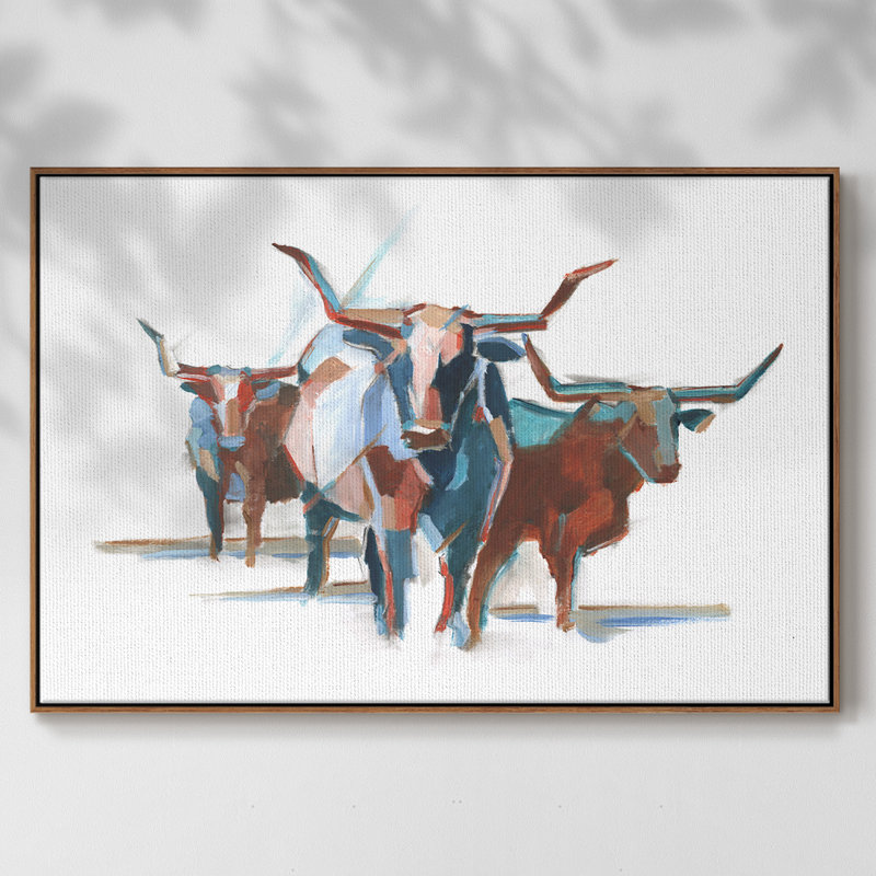" Modern Longhorns I ", 27" H x 41" W x 2" D, Walnut