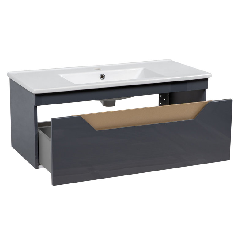 Meuble-lavabo mural avec lavabo TROY-W_Modern, Graphite brillant