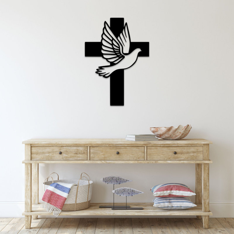 Art mural en métal Dove Cross, Noir, H 24 po x l 18 po x P 1 po