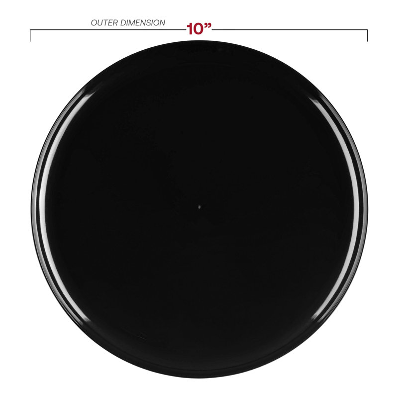 Assiettes plates rondes jetables en plastique noir (25 cm) - 120 assiettes