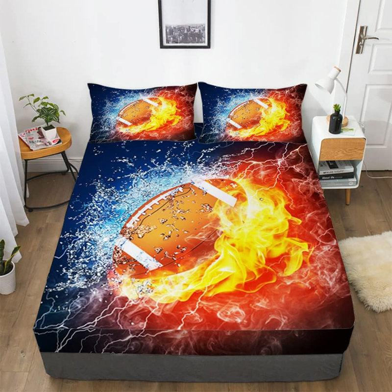 Football Fitted Sheet Set For Teens And Boys 3D Football Pattern Bed Sheet For Kids Football Bedding Set 1 Fitted Sheet With 2 Pillowcases