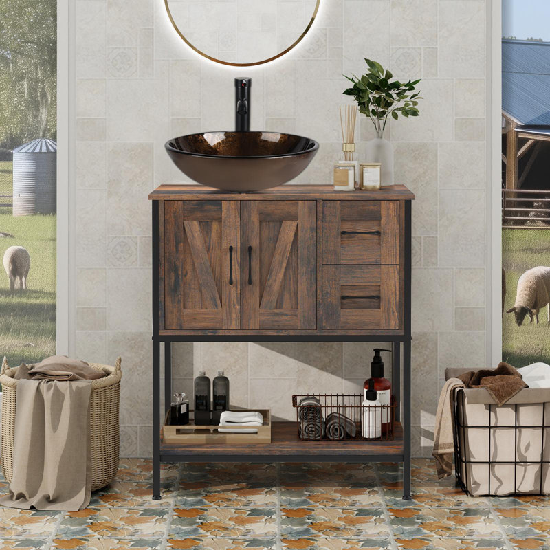 Meuble-lavabo autoportant simple avec lavabo Farmhouse, 30"