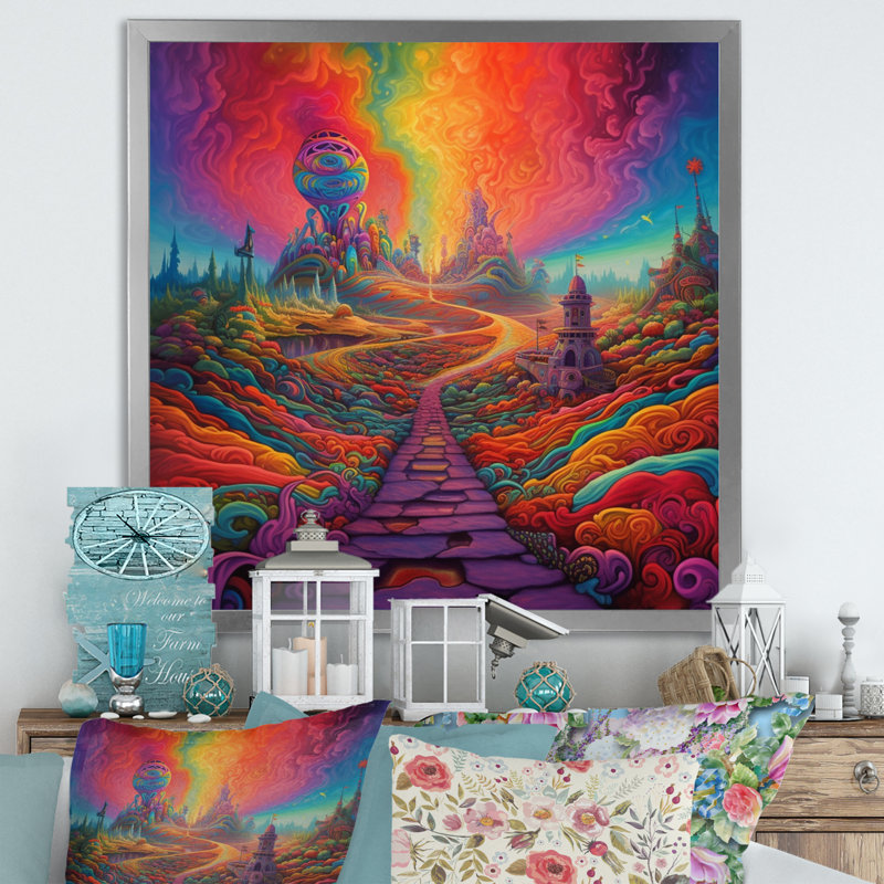 «Rainbow Mountain Landscape Obstacle Is The Way I», Cadre simple argenté, H 36 po x l 36 po x P 1,5 po