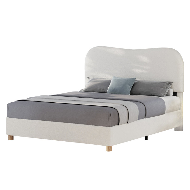Lit rembourré Modern avec tête de lit courbée Modern, Crème, Grand lit